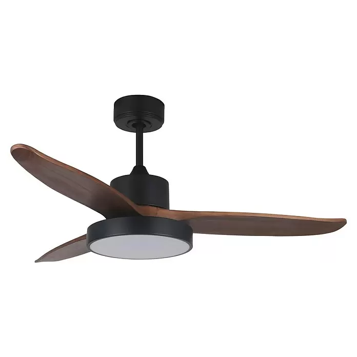Purline Ventilador de techo Darkwind - Madera oscura, 132 cm, 35 W - Ventilador de techo negro con tres aspas de madera oscura y luz LED integrada.