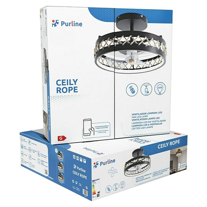 Purline Deckenventilator Ceily Rope (Schwarz, 50 cm, 52 W, Warmweiß) | BAUHAUS