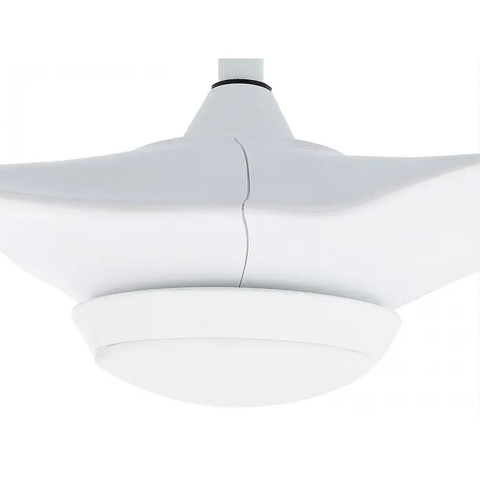 Purline Ventilador de techo Helix White - Blanco, 132 cm, 35 W, Blanco cálido - Primer plano de un ventilador de techo blanco moderno con iluminación integrada.