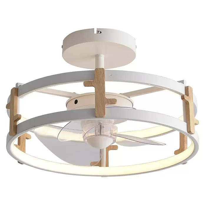 Purline Ventilador de techo Ceily Wood - Blanco, 40 cm, 42 W, Blanco cálido - Ventilador de techo blanco con luz LED anular integrada, detalles de madera natural y aspas transparentes.