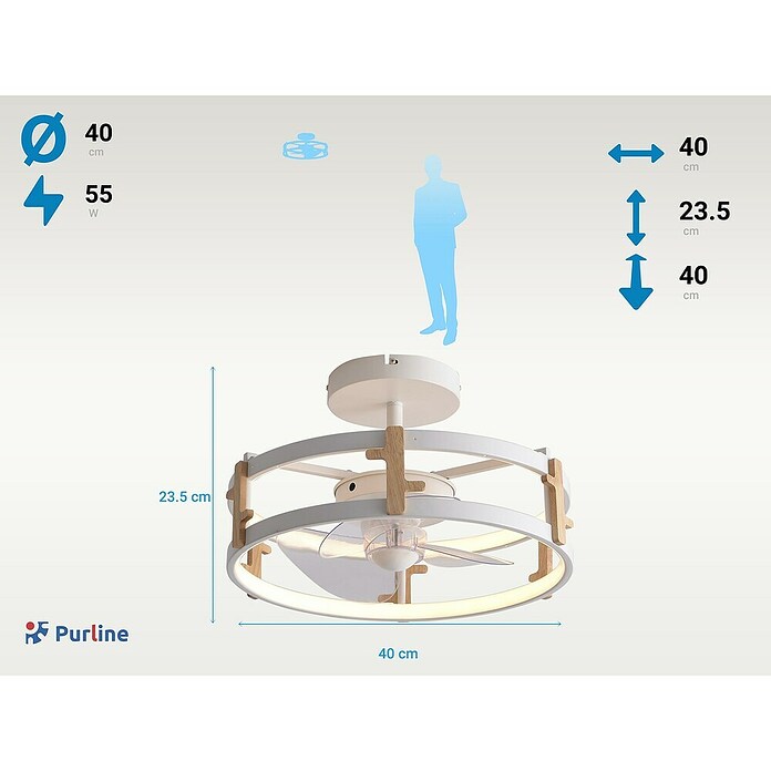 Purline Deckenventilator Ceily Wood (Weiß, 40 cm, 42 W, Warmweiß) | BAUHAUS