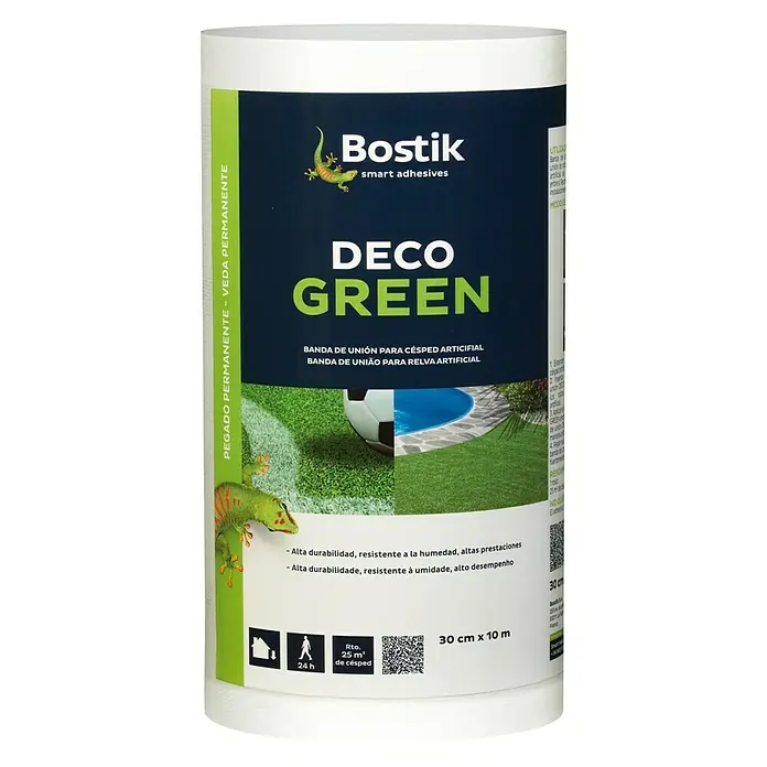 Bostik Banda de fijación Deco Green - Blanco, 0,3 x 30 m - Rollo de cinta adhesiva Bostik Deco Green para unión permanente de césped artificial, alta durabilidad y fácil aplicación, 30 cm x 10 m.