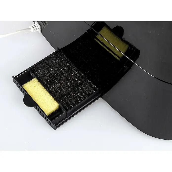 Purline Humidificador Hydro 14 - 6,2 x 23 x 23 cm, Negro - Un filtro rectangular para acuario con carcasa negra y esponjas amarillas para la purificación del agua.
