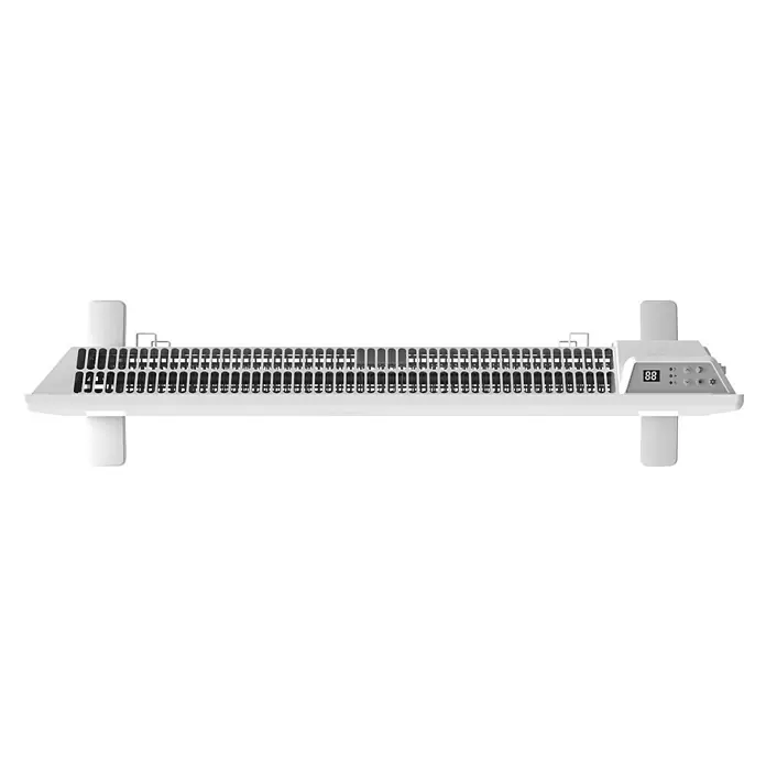Purline Emisor térmico digital Panel S2000 - 2.000 W, Blanco, 8 x 86 x 40 cm - Primer plano de un radiador blanco con pantalla digital y controles para ajustar la temperatura.