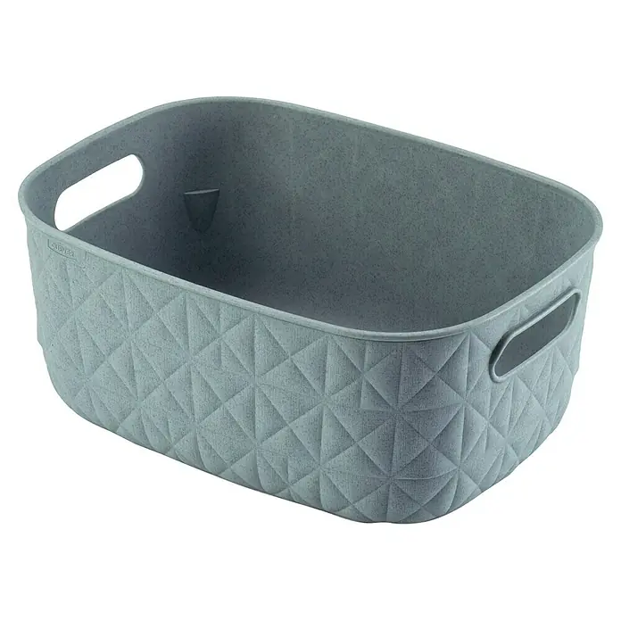 Curver Aufbewahrungsbox Softex - L x B x H: 27 x 19,3 x 11 cm, Kunststoff, Türkis - Eine graue Aufbewahrungsbox mit einem geometrischen Rautenmuster und praktischen Griffen zur einfachen Handhabung und Organisation.