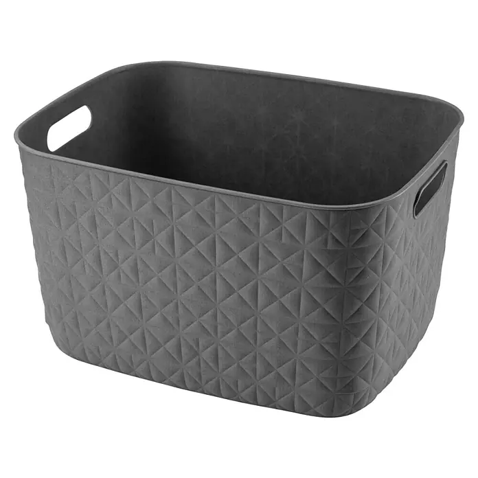 Curver Aufbewahrungsbox Softex - L x B x H: 38,2 x 29 x 22 cm, Kunststoff, Dunkel Grau - Dieser Artikel zeigt einen grauen Wäschekorb aus Kunststoff mit einem dezenten geometrischen Muster und praktischen Griffen.