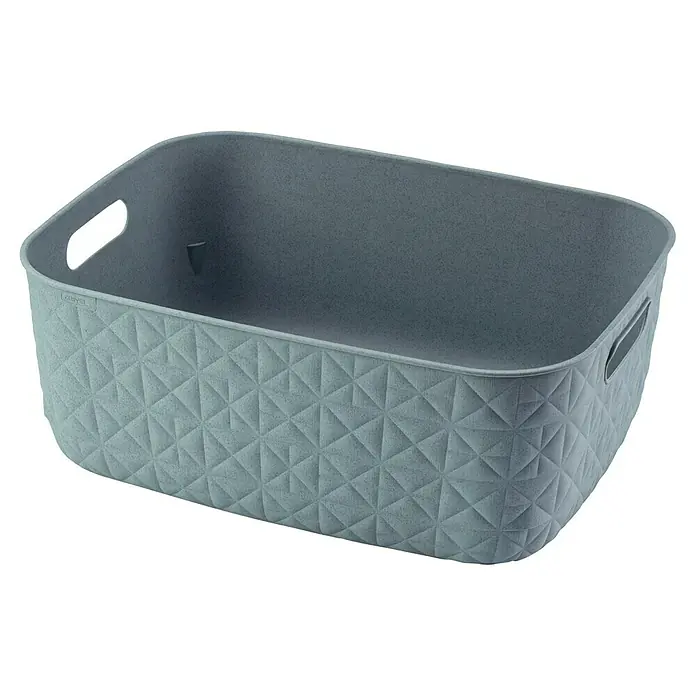 Curver Aufbewahrungsbox Softex - L x B x H: 37,9 x 29,2 x 14,3 cm, Kunststoff, Türkis - Ein grauer, rechteckiger Korb mit einem Rautenmuster an der Außenseite und Griffen an den Seiten. Ideal für die Aufbewahrung.