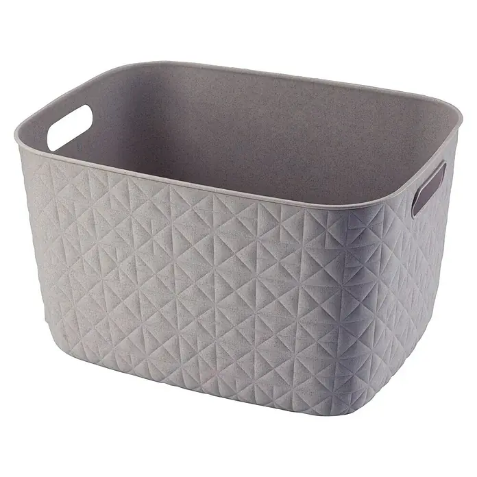 Curver Aufbewahrungsbox Softex - L x B x H: 38,2 x 29 x 22 cm, Kunststoff, Sand - Grauer quadratischer Aufbewahrungskorb mit Griffen und einem geometrischen Rautenmuster an den Seiten.