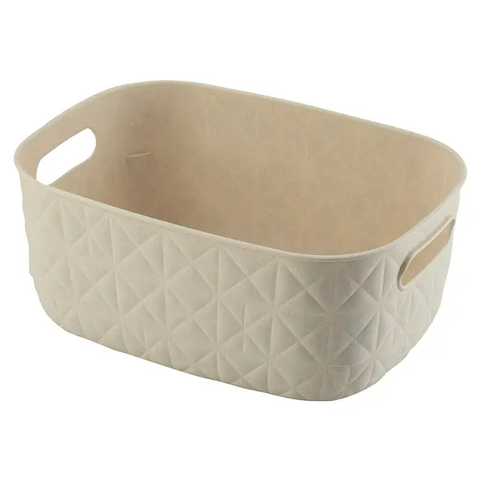 Curver Aufbewahrungsbox Softex - L x B x H: 27 x 19,3 x 11 cm, Kunststoff, Beige - Ein beiger Aufbewahrungskorb mit Rautenmuster und Griffen. Ideal für die Organisation im Haushalt und zur Aufbewahrung von Gegenständen.