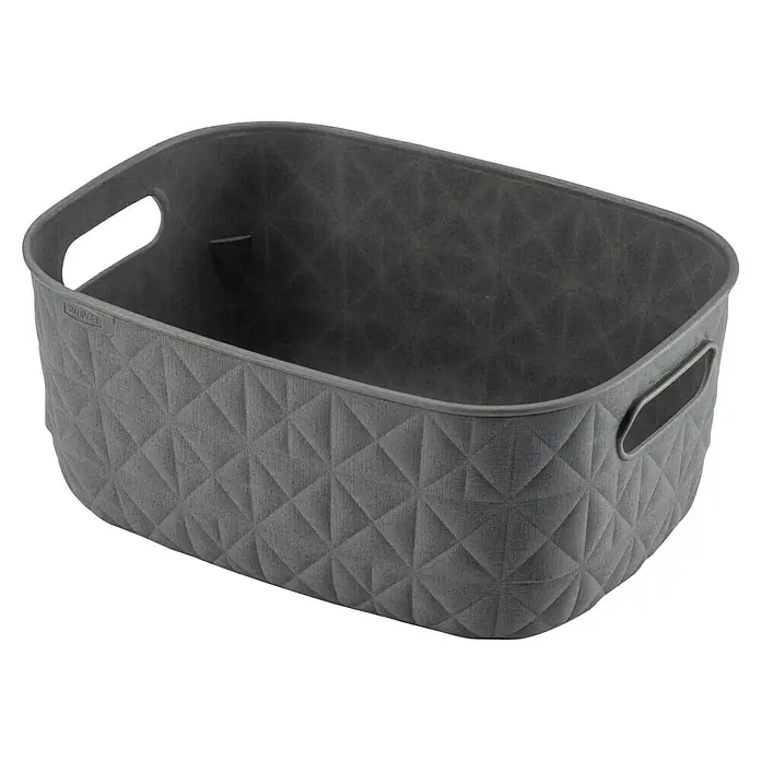 Curver Aufbewahrungsbox Softex - L x B x H: 27 x 19,3 x 11 cm, Kunststoff, Dunkel Grau - Grauer Curver Aufbewahrungskorb mit Rautenmuster und Griffen für stilvolle Ordnung im Haus.