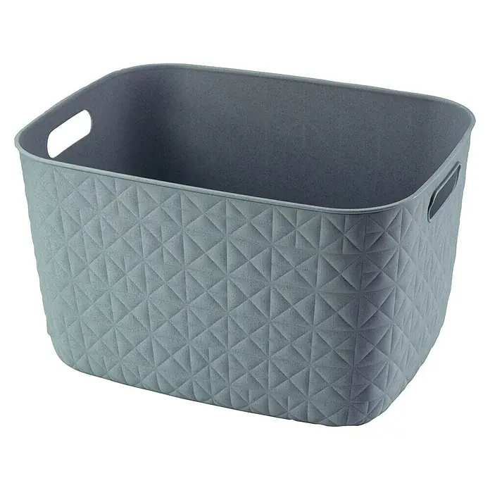 Curver Aufbewahrungsbox Softex - L x B x H: 38,2 x 29 x 22 cm, Kunststoff, Türkis - Ein quadratischer, grauer Korb mit einem geprägten Rautenmuster und Griffaussparungen, ideal für die Aufbewahrung im Haushalt.