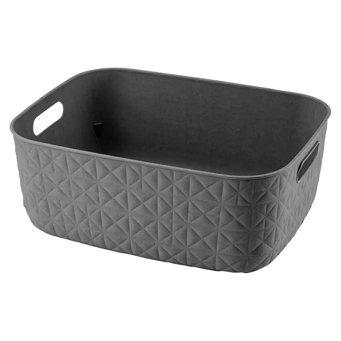 Curver Aufbewahrungsbox Softex - L x B x H: 37,9 x 29,2 x 14,3 cm, Kunststoff, Dunkel Grau - Grauer, rechteckiger Aufbewahrungskorb mit geometrischem Muster und praktischen Griffen für einfache Handhabung.
