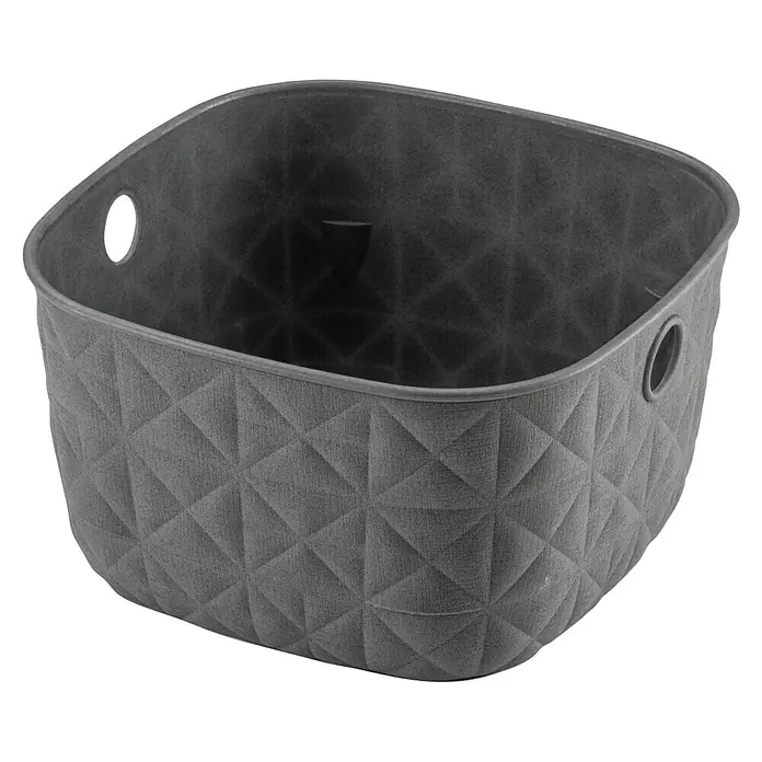 Curver Aufbewahrungsbox Softex - L x B x H: 20 x 19,8 x 11 cm, Kunststoff, Dunkel Grau - Aufnahme eines rechteckigen Korbs mit Griffen. Ideal für die Organisation, mit einem gesteppten Rautenmuster, kombiniert Funktionalität mit modernem Stil.