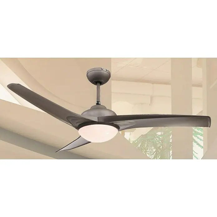 Proklima Deckenventilator Primo - Titan, Opal, 132 cm, 46 W - Moderne Deckenleuchte mit drei grauen Flügeln und einem mittigen, kugelförmigen Licht, ideal für Wohnräume.