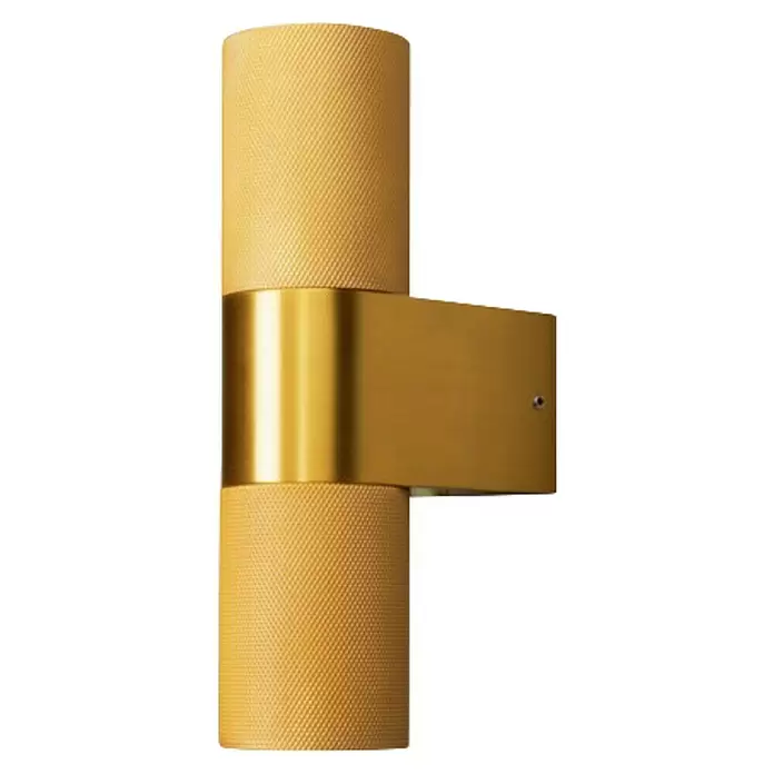 Konstsmide Außenwandleuchte Temi - 14 W, Gold, IP54 - Goldene Wandleuchte mit zwei gerändelten zylindrischen Lichtern und einer flachen Montageplatte.