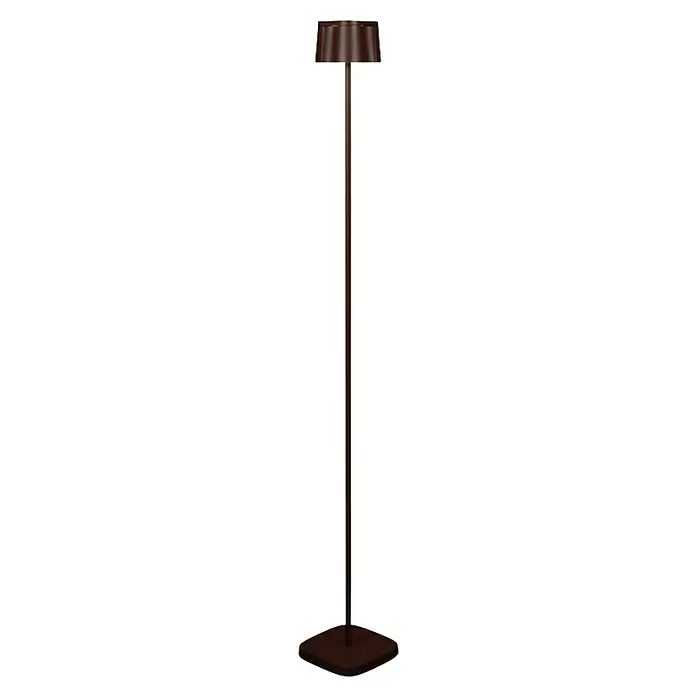 Konstsmide Akku-Stehleuchte Nice - 10 x 10 x 120 cm, Rost, Mehrfarbig, 3 W, IP54 - Dunkelbraune Metall-Stehleuchte mit zylindrischem Schirm und quadratischem Fuß.