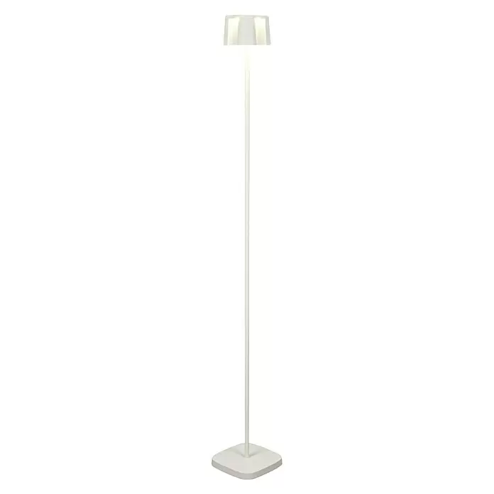 Konstsmide Akku-Stehleuchte Nice - 10 x 10 x 120 cm, Weiß, Mehrfarbig, 3 W, IP54 - Weiße Stehleuchte mit rechteckigem Fuß und weißem, rechteckigem Schirm, der nach oben leuchtet.