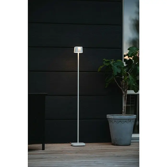 Konstsmide Akku-Stehleuchte Nice - 10 x 10 x 120 cm, Weiß, Mehrfarbig, 3 W, IP54 - Elegante Stehlampe mit sanftem Licht, perfekt für eine stimmungsvolle Beleuchtung im Außenbereich.