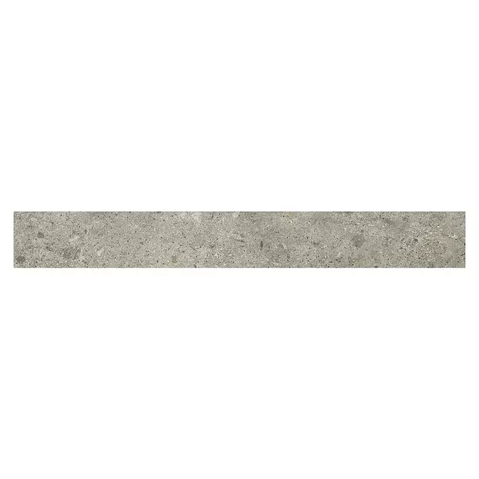 Sockelfliese Ikon - 7,5 x 60 cm, Taupe, Matt - Graue, körnige Beton- oder Steinstruktur.