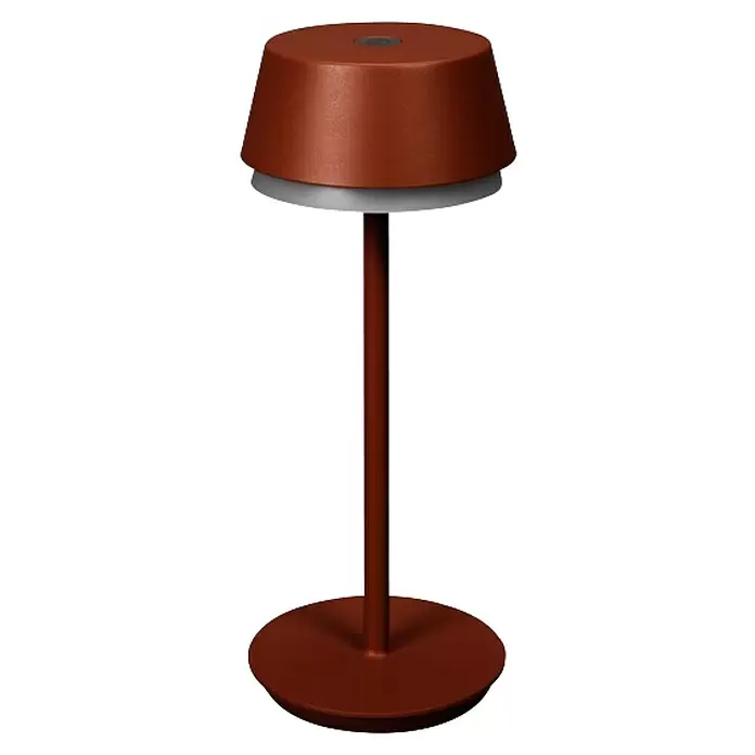 Konstsmide Akku-Tischleuchte Lyon - 2,5 W, L x B x H: 12 x 12 x 30 cm, Braun, RGBW - Matte braune Tischlampe mit konischem Schirm, grauem Diffusor und rundem Sockel.