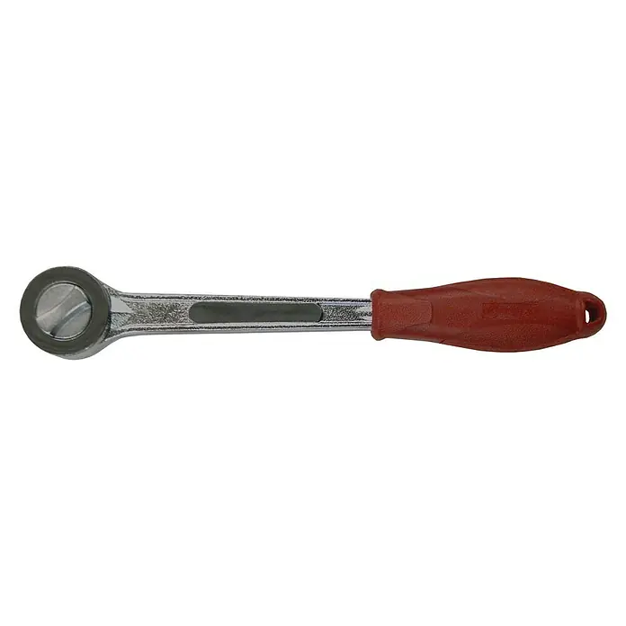 Connex Carraca reversible - Tamaño de accionamiento: ½″ - Primer plano de una llave de carraca con mango rojo, una herramienta útil para diversas tareas de reparación y mantenimiento.