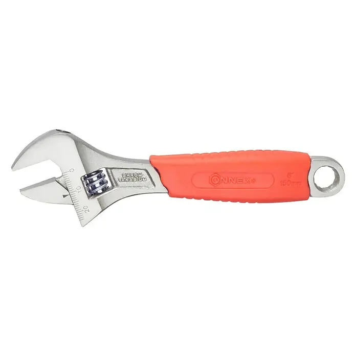 Connex Llave inglesa ajustable con mango ergonómico - Largo: 150 mm - Llave ajustable Connex, fabricada en acero cromo vanadio, con mango naranja. Una herramienta precisa para diversas aplicaciones.