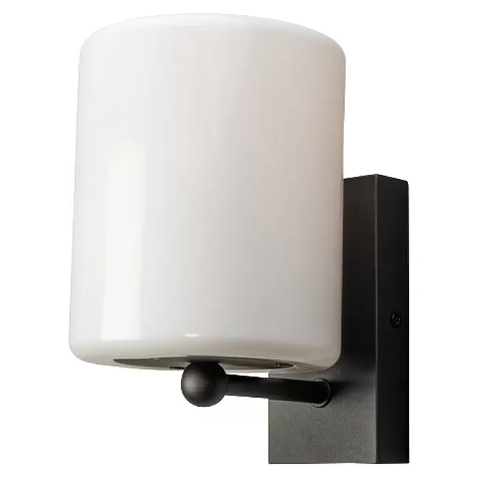 Konstsmide LED-Außenwandleuchte Portici - 20 W, Schwarz, Weiß, IP44 - Schwarze Metall-Wandleuchte mit weißem zylindrischem Milchglasschirm.