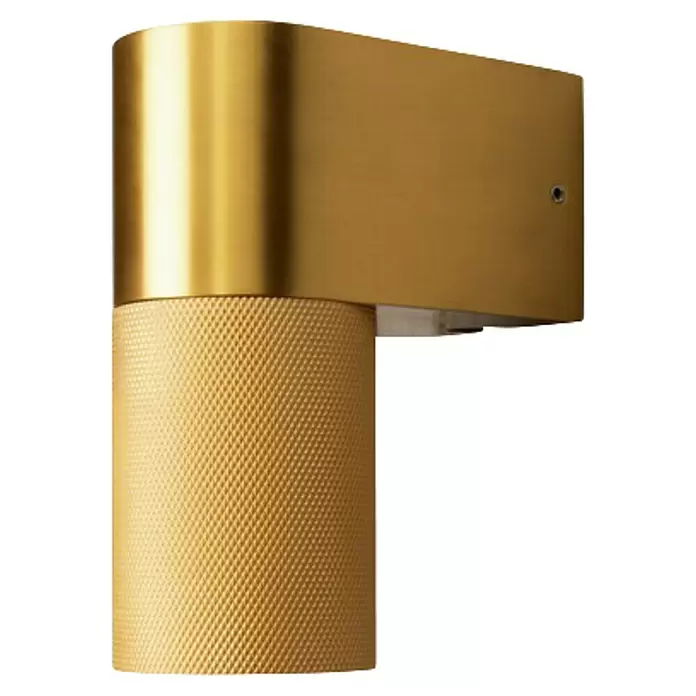 Konstsmide Außenwandleuchte Temi - 7 W, Gold, IP54 - Goldfarbene Messing-Wandleuchte mit texturiertem, gerändeltem zylindrischem Fuß und glatter, gekrümmter Oberseite.