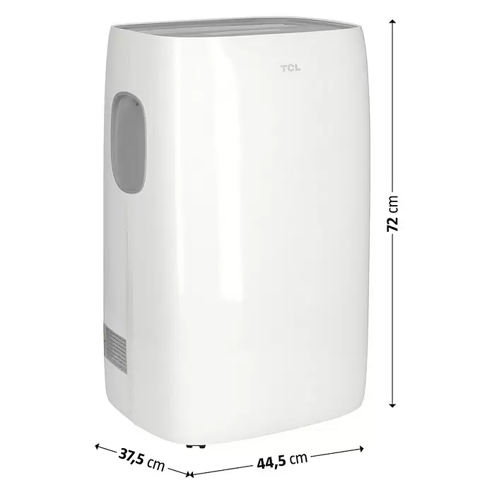 TCL Mobiles Klimagerät TAC-09CPA/KA - 2,64 kW, Raumgröße: 26 m², Weiß - Weißes, tragbares TCL Klimagerät mit den Maßen: 72 cm H, 44,5 cm B, 37,5 cm T.