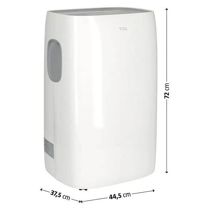 TCL Mobiles Klimagerät Kühlen/Heizen TAC-12CHPB/KA - 3,2 kW, Raumgröße: 29 m², Weiß - Weißes TCL Klimagerät mit den Maßen 72 cm Höhe, 37,5 cm Breite und 44,5 cm Tiefe.