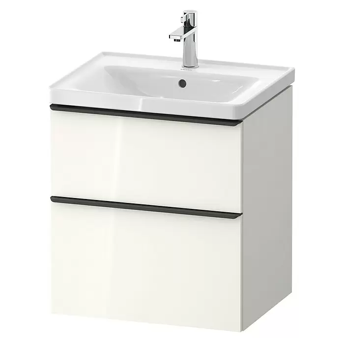 Duravit Waschtischunterschrank D-Neo - 58,4 x 45,2 x 62,5 cm, Weiß - Weißer Badunterschrank mit zwei Schubladen, Keramikwaschbecken und Chromarmatur.