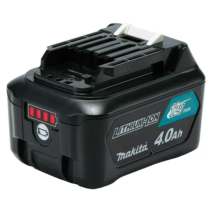 Makita CXT 12V max. Akku BL1041B - 12 V, 4 Ah - Makita 12V max Lithium-Ionen Akku mit 4.0Ah Kapazität. Der Akku ist schwarz und hat eine Anzeige für den Ladestand.