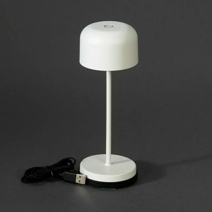 Konstsmide Akku-Tischleuchte Lille Mini - 2,5 W, L x B x H: 7,5 x 7,5 x 20 cm, Weiß, Mehrfarbig - Elegante, kabellose LED-Tischleuchte in Weiß mit USB-Kabel, perfekt für Nachttisch oder Schreibtisch, sorgt für angenehmes Licht.