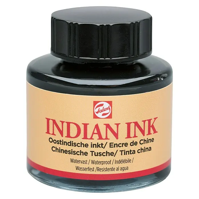 Talens Tinta china - Negro, 30 ml, Botella - Bote de tinta china Talens, una tinta resistente al agua de alta calidad para artistas.