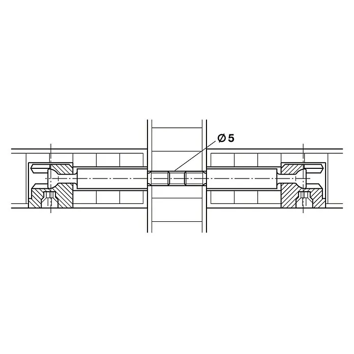 Häfele Casquillo roscado - Largo: 18 mm, Específico para: Espesor de la madera 24 - 29 mm - Dibujo técnico de un perno con una indicación de diámetro de Ø5, destacando los detalles de diseño y las dimensiones.