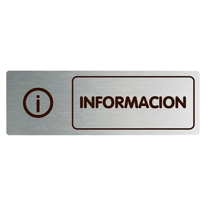 Rótulo - Plateado/Negro, Información, 18 x 5 cm - Rótulo con la inscripción "INFORMACIÓN" y un símbolo de información, ideal para señalizar zonas de información.