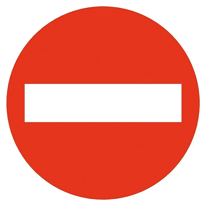 Cartel - Rojo/Blanco, Prohibido el tráfico, 15 x 15 cm - La señal de prohibición roja circular con una barra blanca horizontal significa prohibido el paso a todo tipo de vehículos.