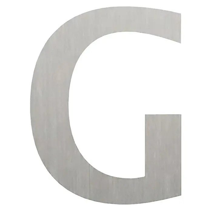 Etiqueta adhesiva troquelada 10 cm - G, Plástico, Plateado, Autoadhesivo - Letra G plateada, un elemento de diseño elegante y moderno para señalización o decoración.