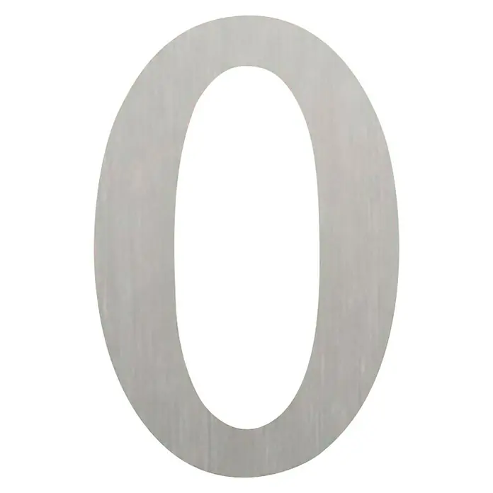 Etiqueta adhesiva troquelada 10 cm - 0, Plástico, Plateado, Autoadhesivo - Primer plano del número cero en color plateado. Perfecto para decoración o proyectos de artesanía.
