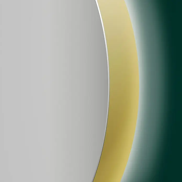 DSK LED-Spiegelschrank Picasso Style - Aluminium, Gold - Das Bild zeigt eine elegante Farbkombination aus Grau, Gold und Dunkelgrün, die ein modernes und stilvolles Design erzeugt.