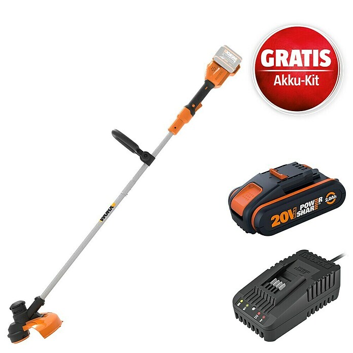 Worx PowerShare 20V Maschinenpaket (Akku-Rasentrimmer WG183E.9, Akku & Schnellladegerät) | BAUHAUS