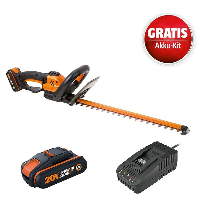 Worx PowerShare 20V Maschinenpaket (Akku-Heckenschere WG261E.9, Akku & Schnellladegerät) | BAUHAUS