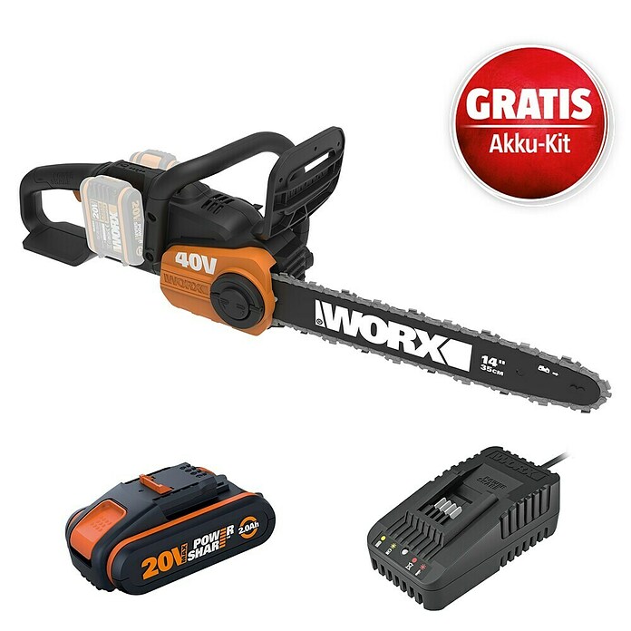 Worx PowerShare 20V Maschinenpaket (Akku-Kettensäge WG384E.9, Akku & Schnellladegerät) | BAUHAUS