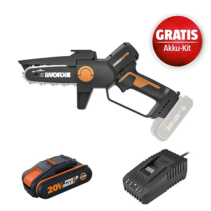 Worx PowerShare 20V Maschinenpaket (Akku-Astsäge WG325E, Akku & Schnellladegerät) | BAUHAUS