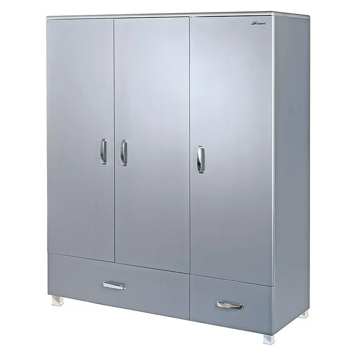 Phönix Miami Drehtürschrank - L x B x H: 52 x 146 x 200 cm, Grau - Silberner Kleiderschrank mit drei Türen und zwei Schubladen, ideal für die Organisation von Kleidung und Accessoires.