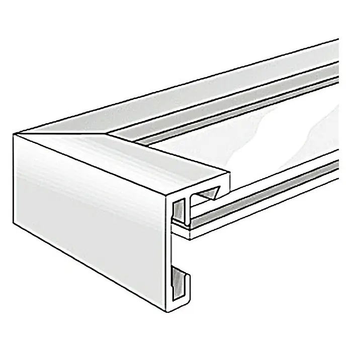 Nielsen Alurahmen C2 - 60 x 80 cm, Schwarz - Das Bild zeigt ein Detail eines silberfarbenen Aluminiumprofils, das typischerweise für Fenster oder Rahmen verwendet wird, mit klaren Linien.