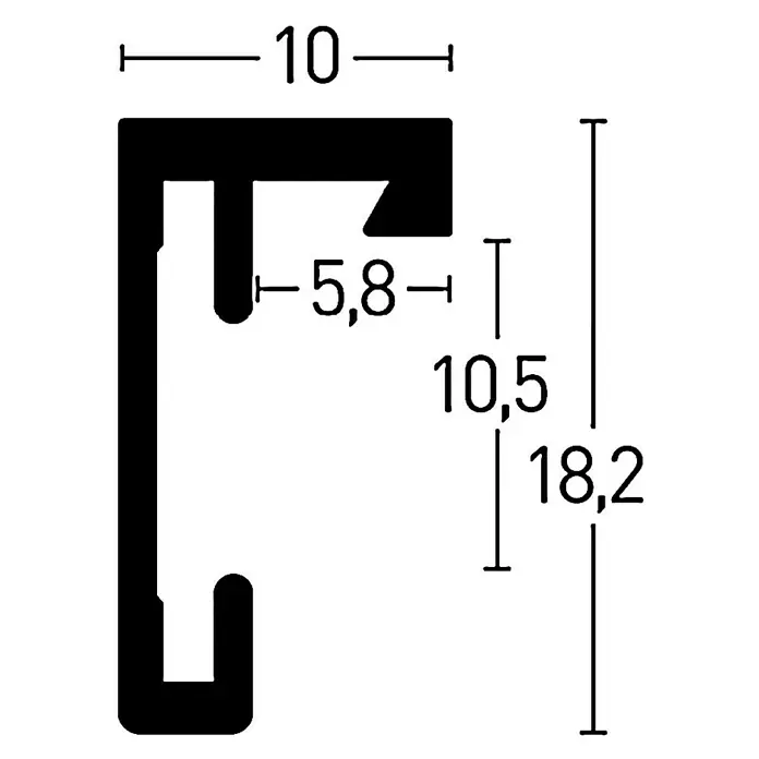 Nielsen Alurahmen C2 - 30 x 40 cm, Silber - Abbildung eines C-Profils mit Maßen, das für verschiedene Anwendungen im Bauwesen oder in der Möbelherstellung verwendet werden kann.
