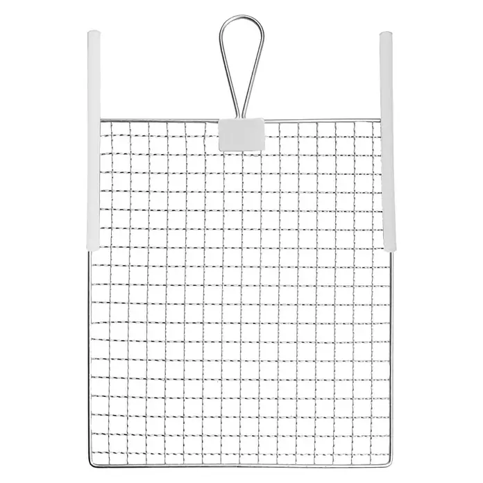 swingcolor Premium Abstreifgitter - 30 x 26 cm, Stahldraht - Quadratischer Grillkorb aus Edelstahl mit Griffen und Hängevorrichtung für einfaches Grillen und Wenden von Speisen.