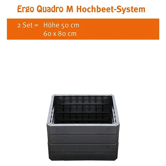 Garantia Hochbeet Ergo Quadro M - 80 x 60 x 25 cm, Kunststoff, Anthrazit, Holzoptik - Das Ergo Quadro M Hochbeet-System im Bild zeigt ein quadratisches, erhöhtes Beet, ideal für Gartenliebhaber.