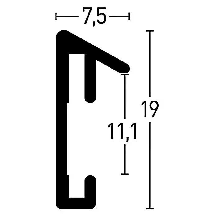 Nielsen Alurahmen Pixel - 24 x 30 cm, Schwarz - Abbildung eines Dichtungsprofils mit Maßangaben, inklusive Höhe und Breite, für technische Details zur Verwendung und Spezifikation.